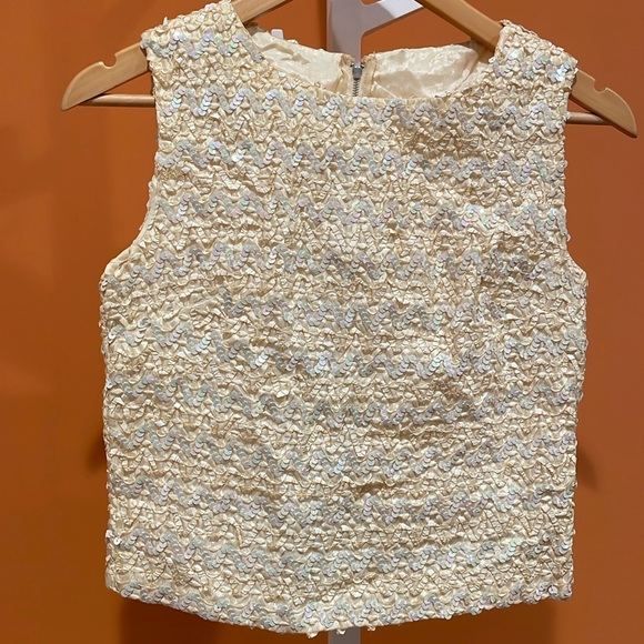 VINTAGE sequined pearlescent sleeveless pastel XS top - Picture 5 of 8